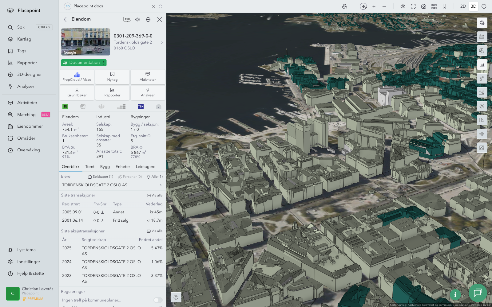 Samme område i 3D med tiltet kamera