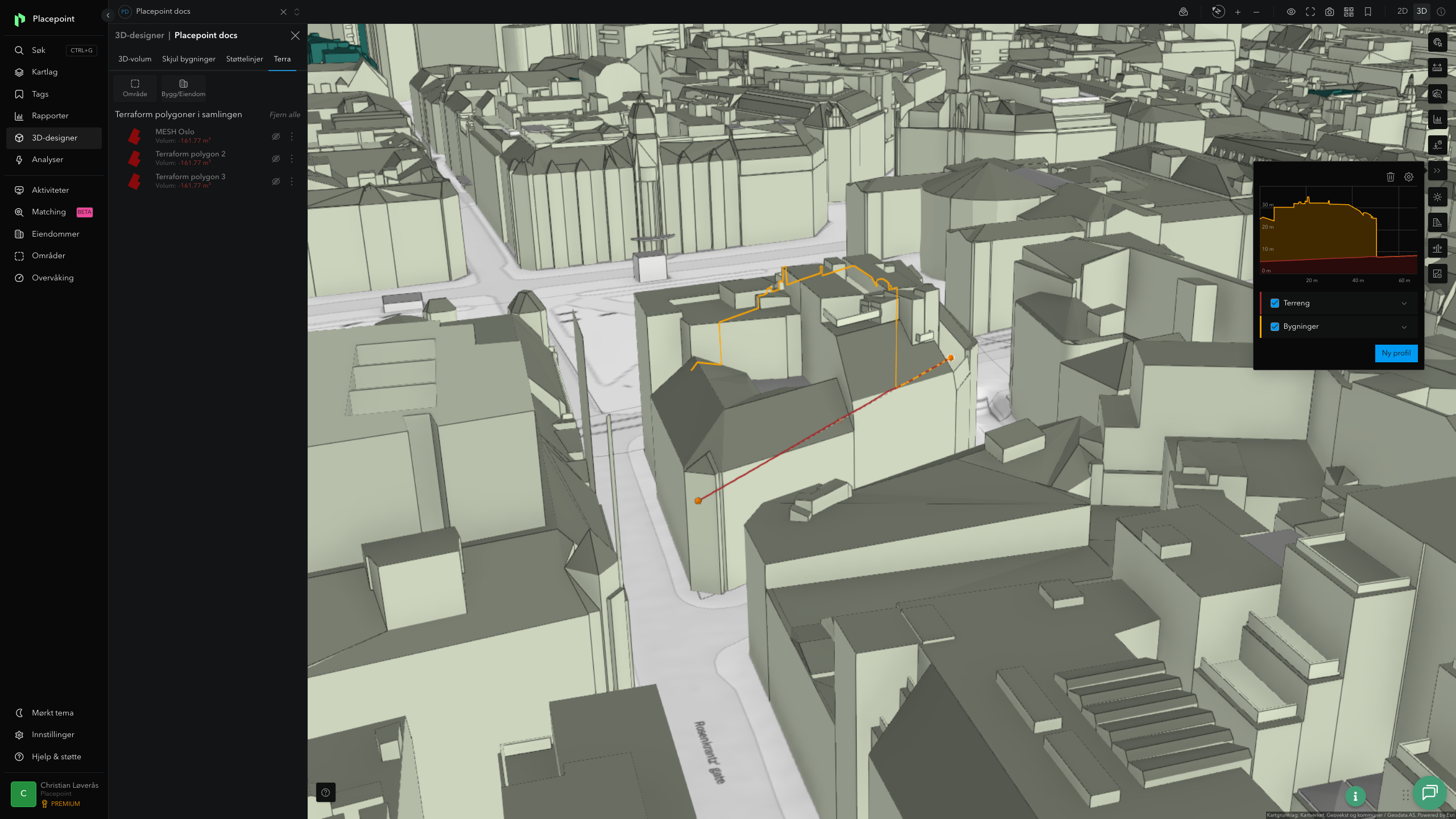 Terrengprofil-verktøyet i 3D-designer