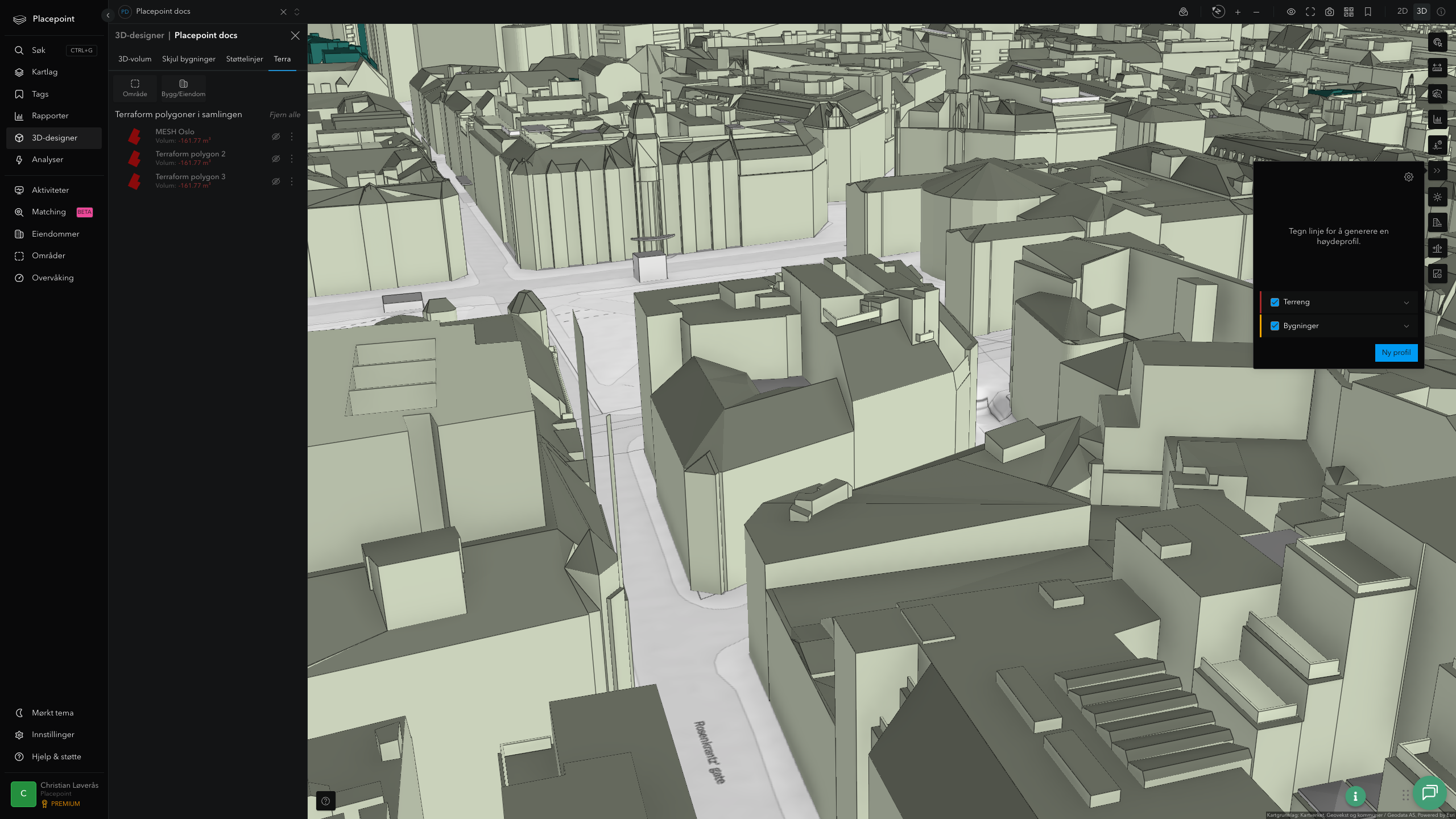 Terrengprofil-verktøyet i 3D-designer