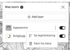 Menyen for et aktivt lag med Se tegnforklaring og Fjern fra meny