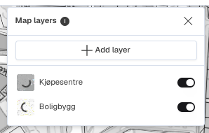 Map Layers-popoveren med to aktive lag