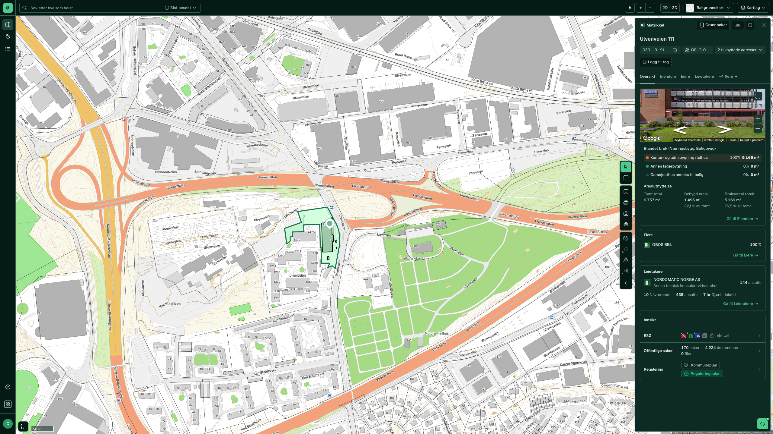 Eiendomspanelet med fanen Oversikt