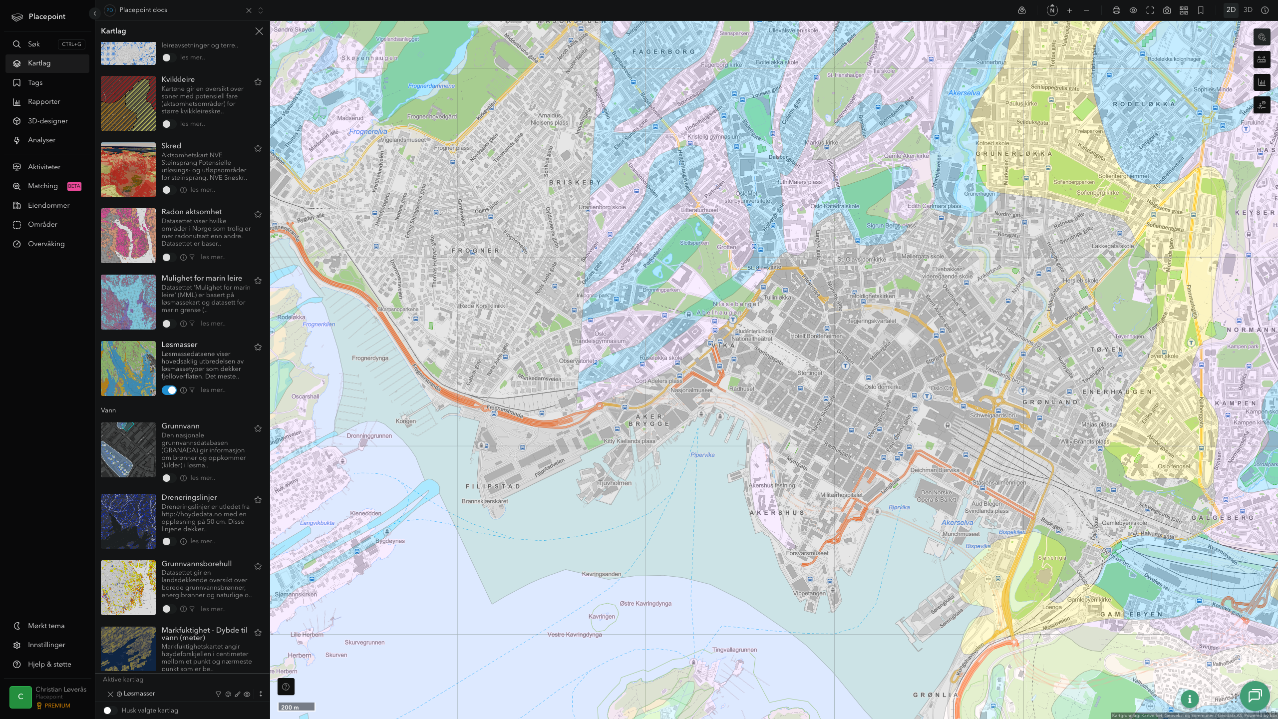 Kartlag Geologi - Løsmasser aktivert