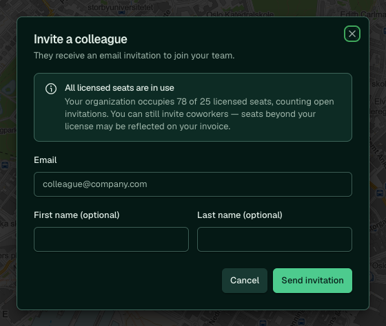 Skjemaet Invite a colleague