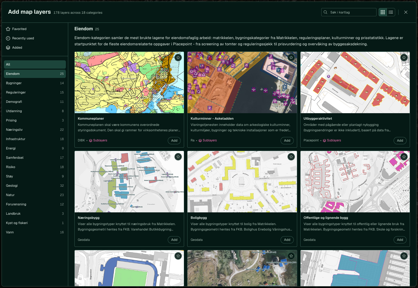 Kartlag-katalogen i Placepoint