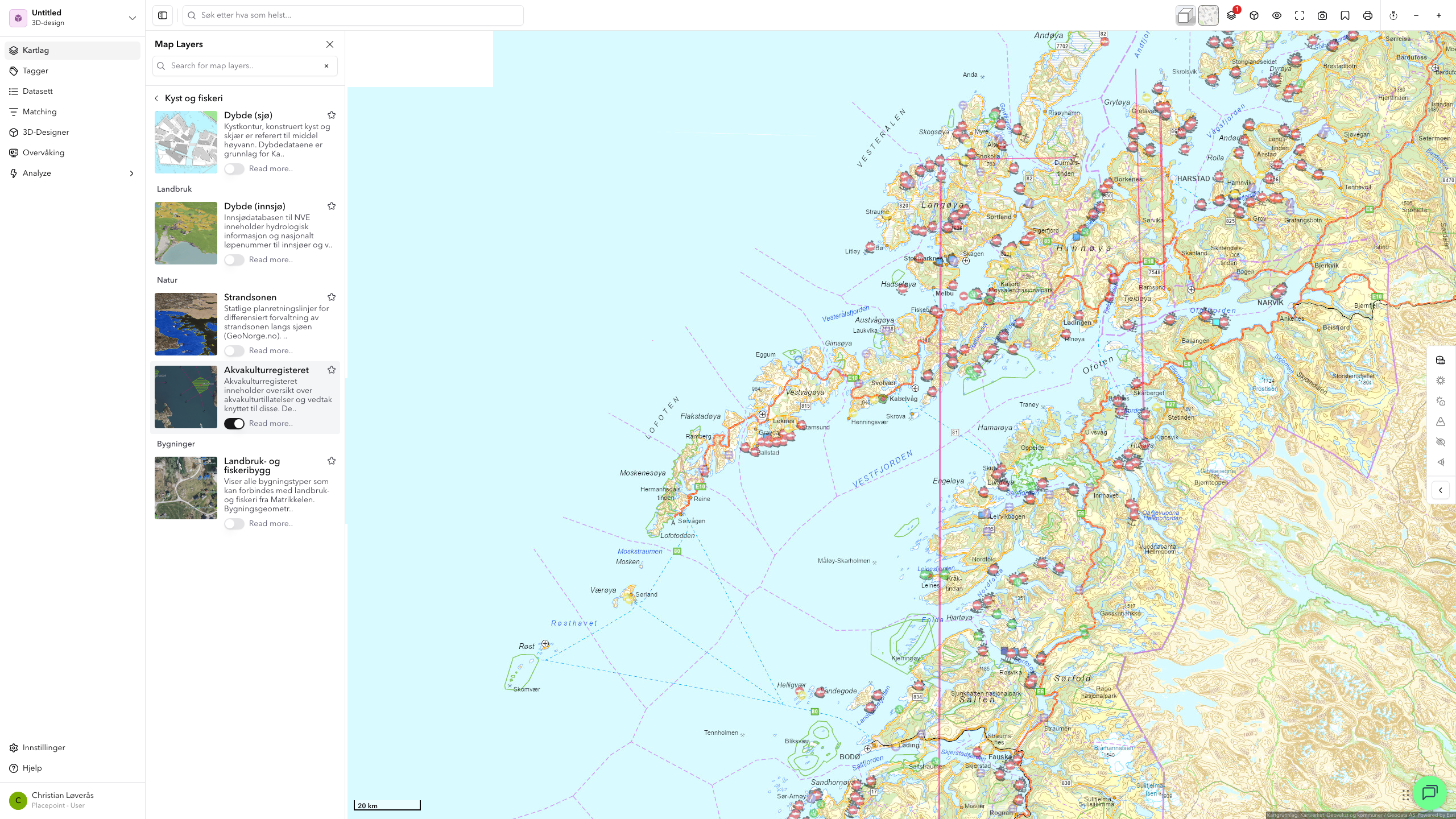 Kartlag Kyst og fiskeri - Akvakulturregisteret aktivert