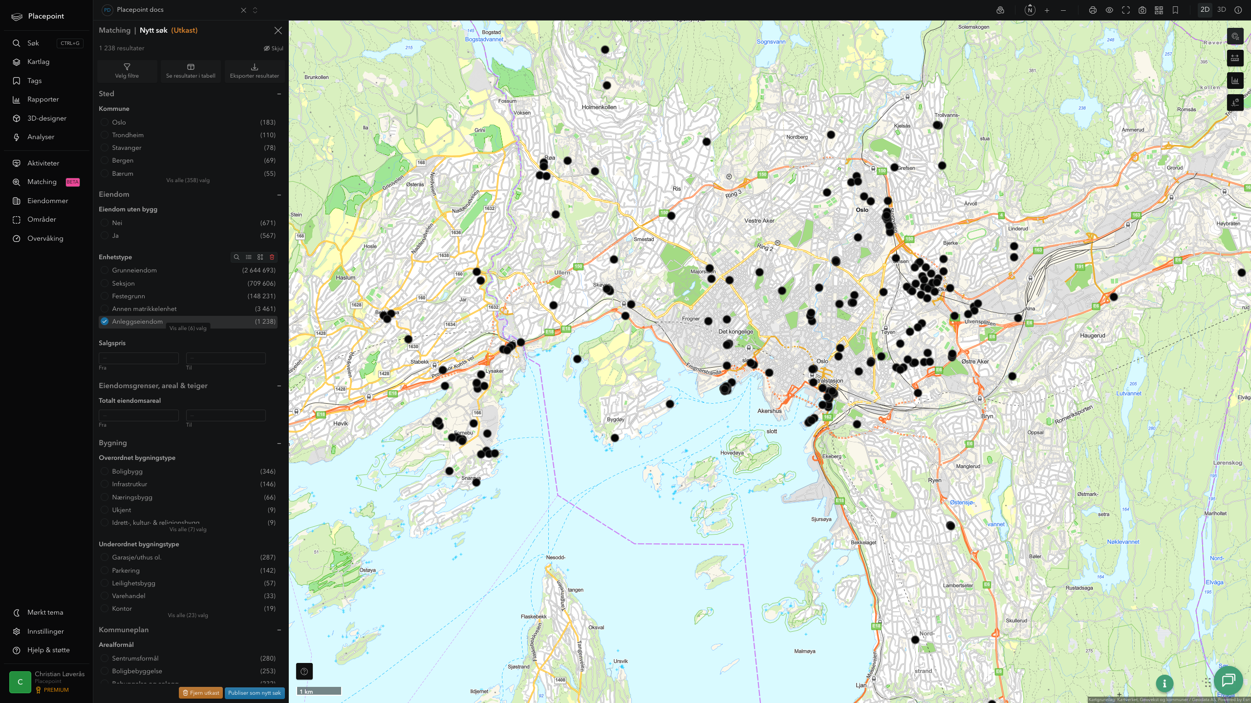 Filtre konfigurert for et systematisk tomtesøk