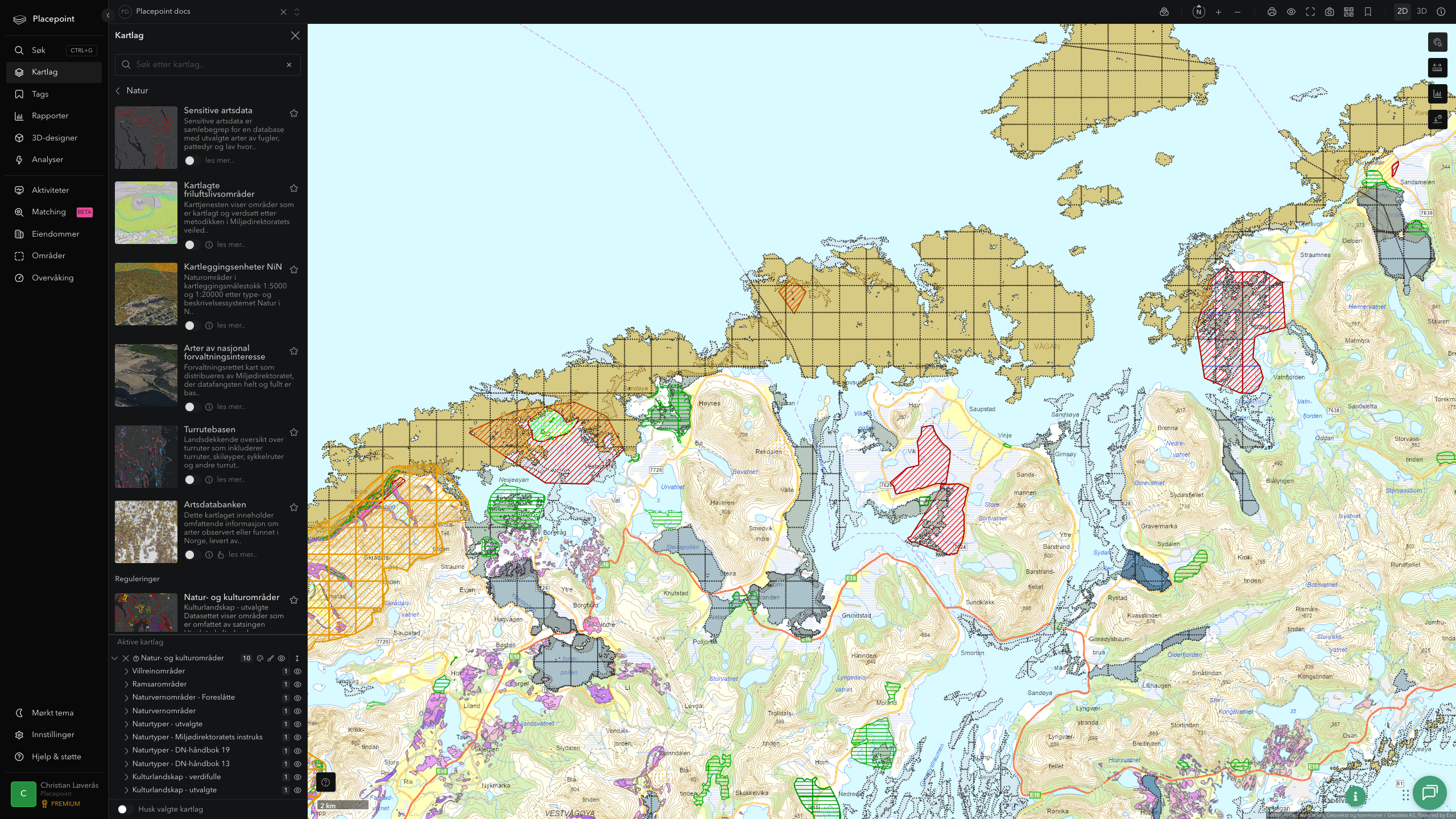 Natur- og kulturområder i Placepoint