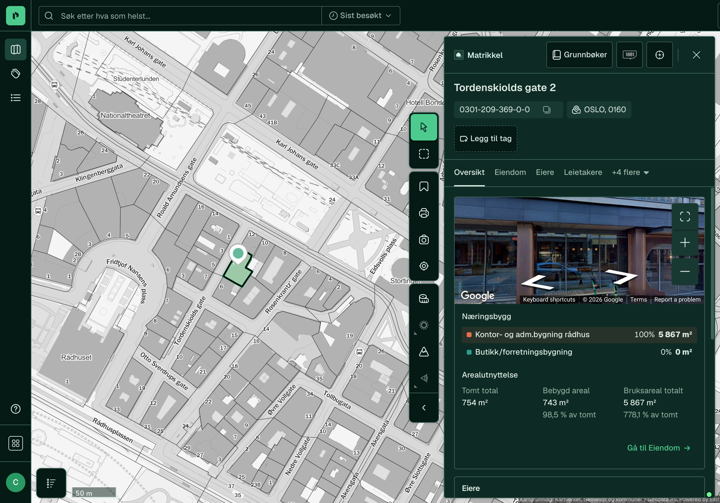 Eiendomspanelet på en iPad i landskapsmodus