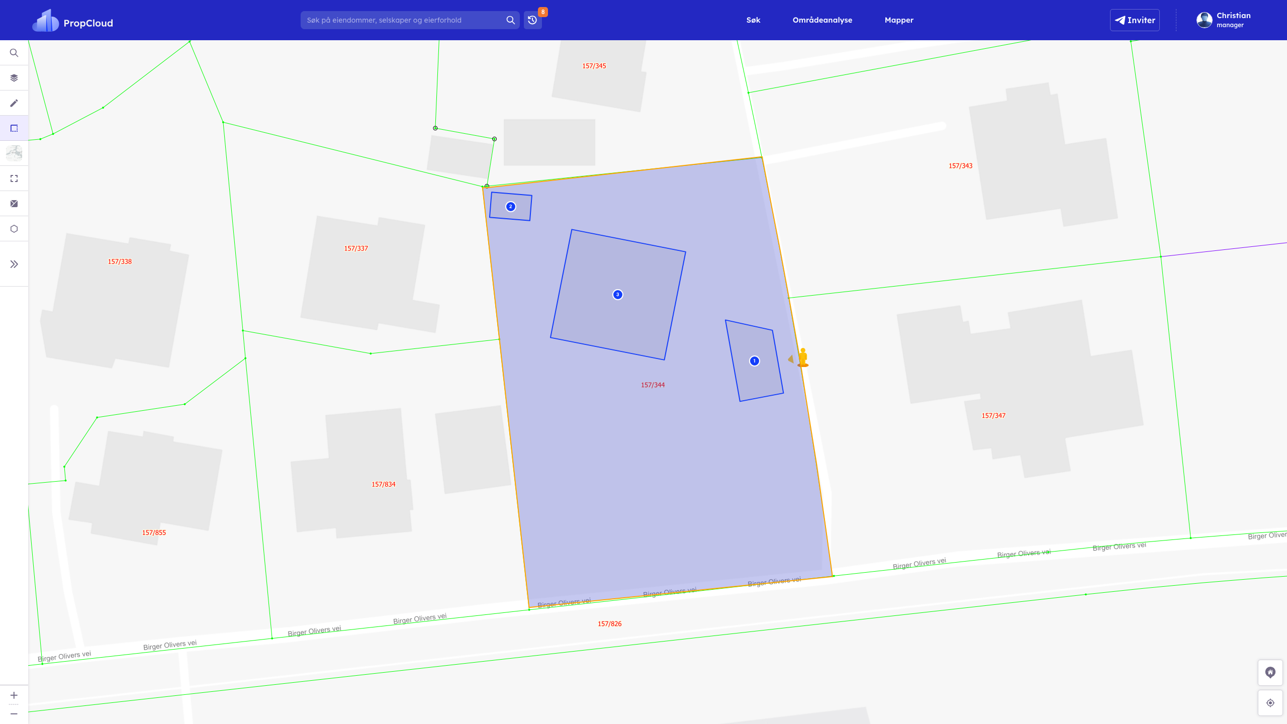 Kart­søket åpent på K2 i Ekspander fullt + 2 zoom-out