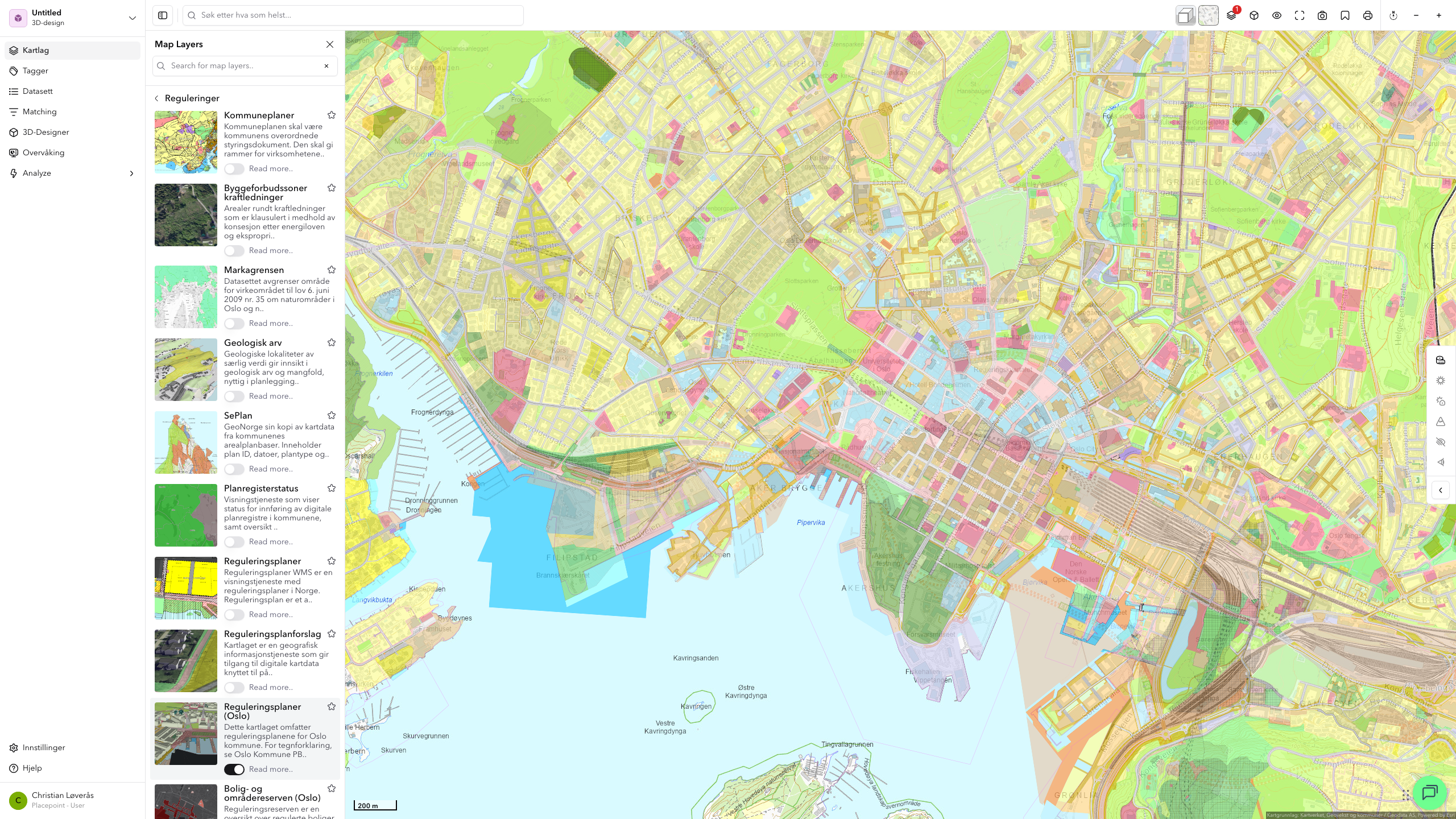Kartlag Reguleringer - Reguleringsplaner (Oslo) aktivert
