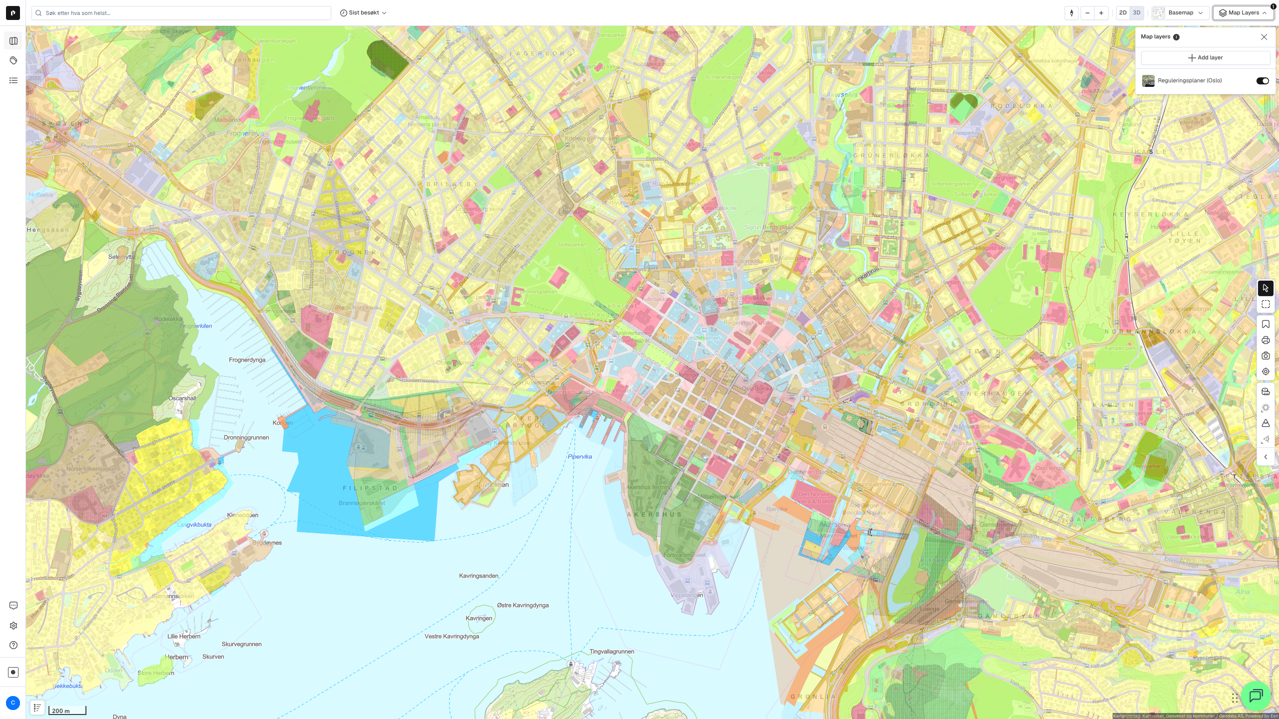 Kartlag Reguleringer - Reguleringsplaner (Oslo) aktivert
