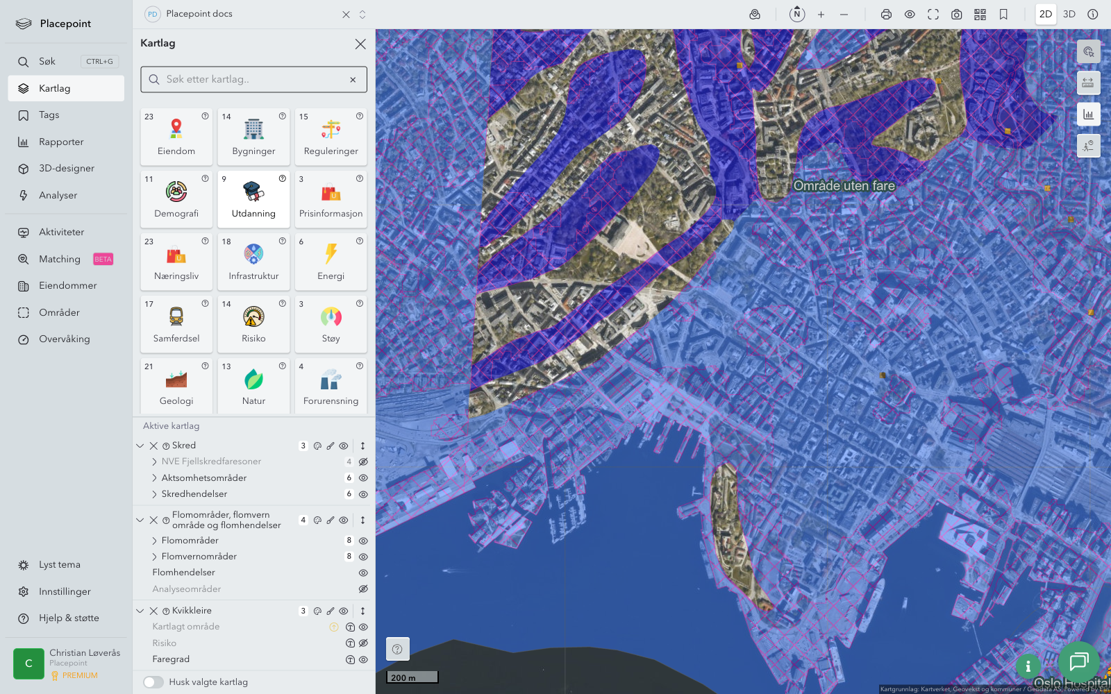Kartlag: Skred + Flomområder + Kvikkleire aktivert