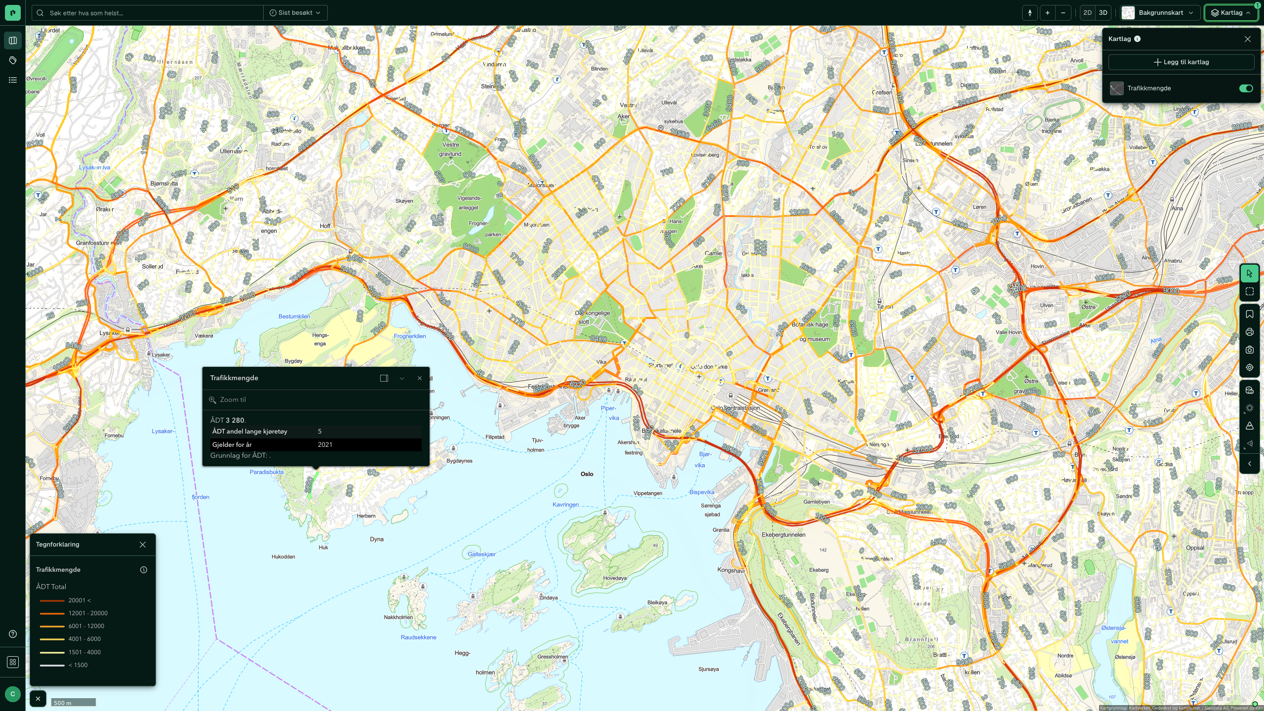 Trafikkmengde: klikk i kartet