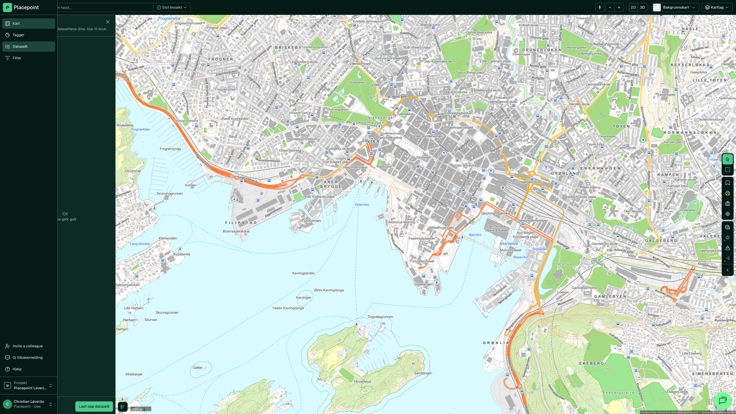 Datasett-panelet i Placepoint Fusion