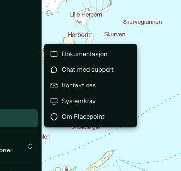 Hjelp-menyen i venstremenyen