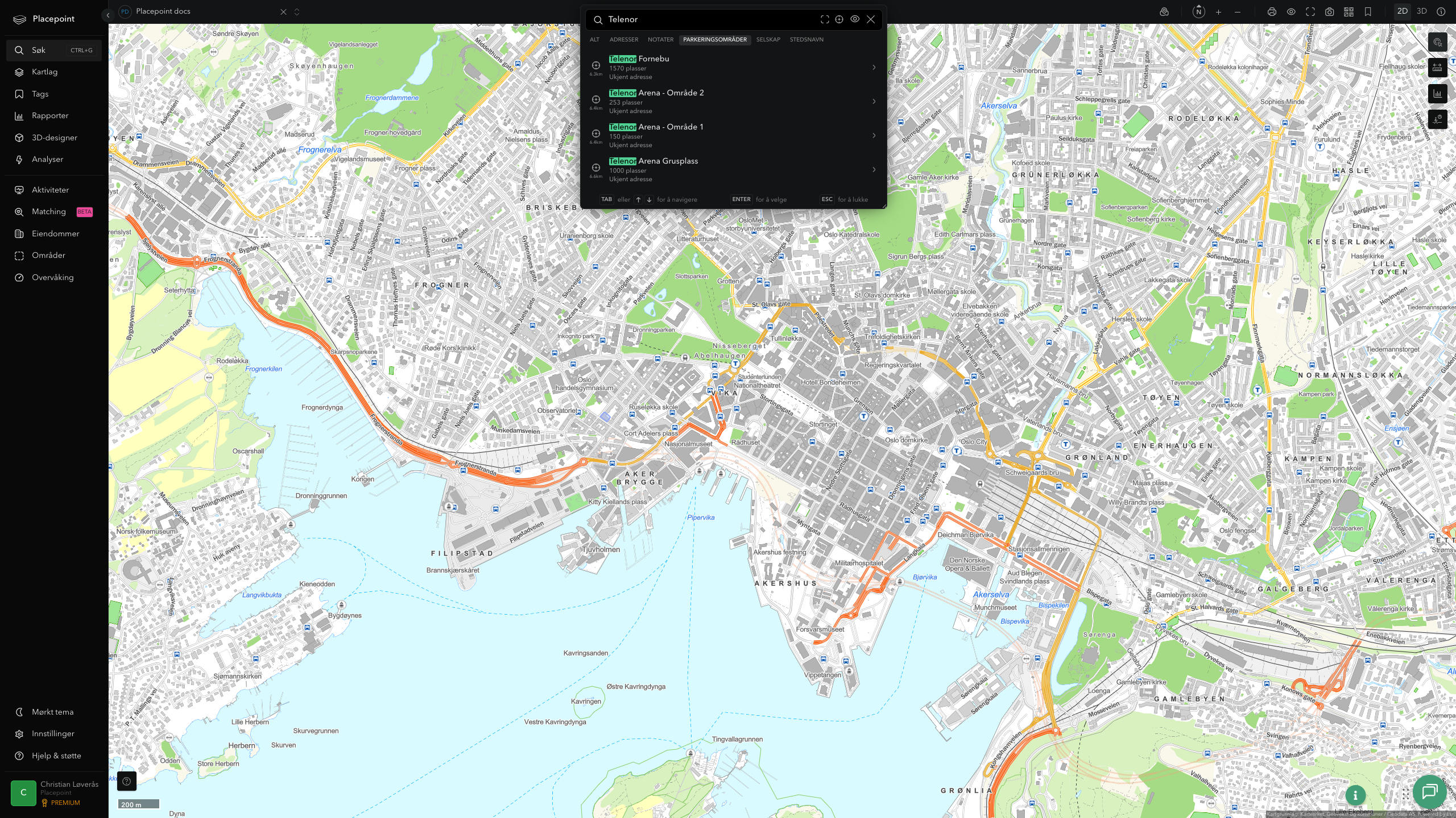 Søkeresultater – parkeringsområder (Telenor)