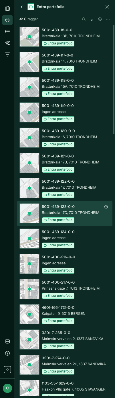 Én tag åpnet, med de 416 eiendommene som har den