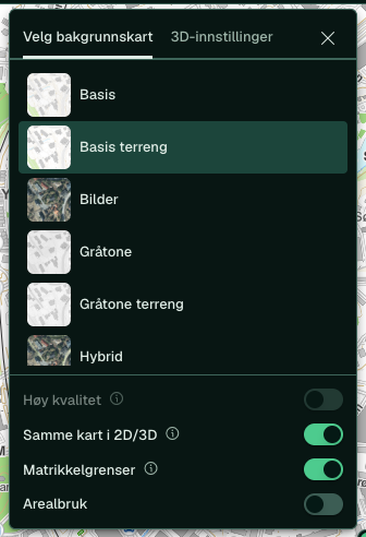 Panel for å velge bakgrunnskart