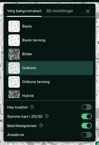 Panel for å velge bakgrunnskart