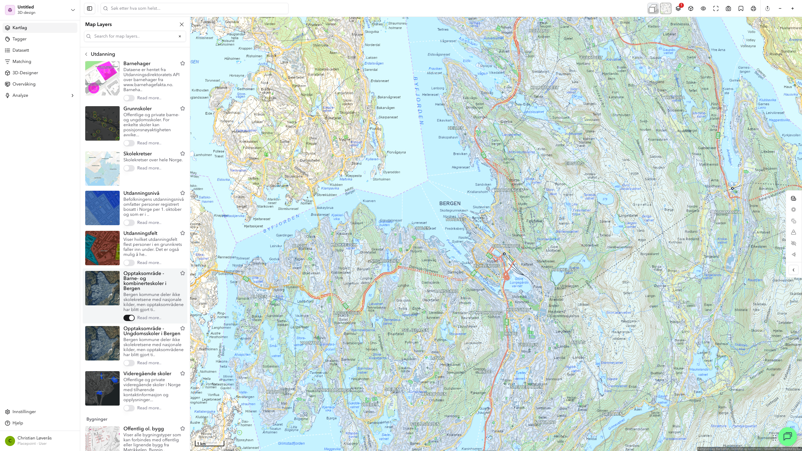 Opptaksområde - barne- og kombinerteskoler i Bergen