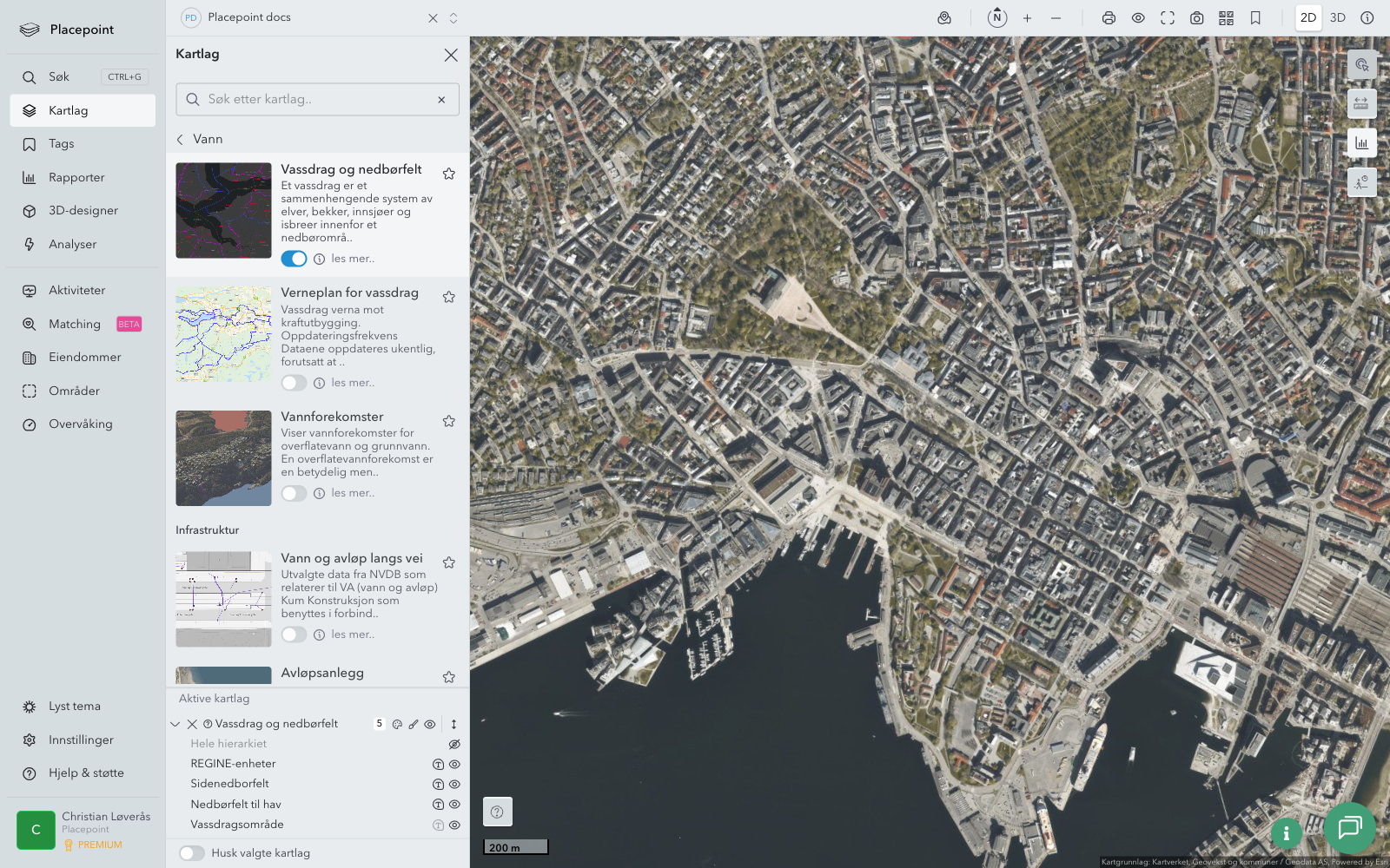 Kartlag Vann - Vassdrag og nedbørfelt aktivert