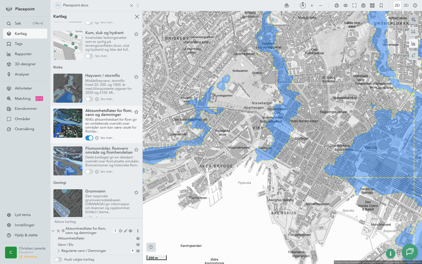 Aktsomhetsflater for flom, vann og demninger