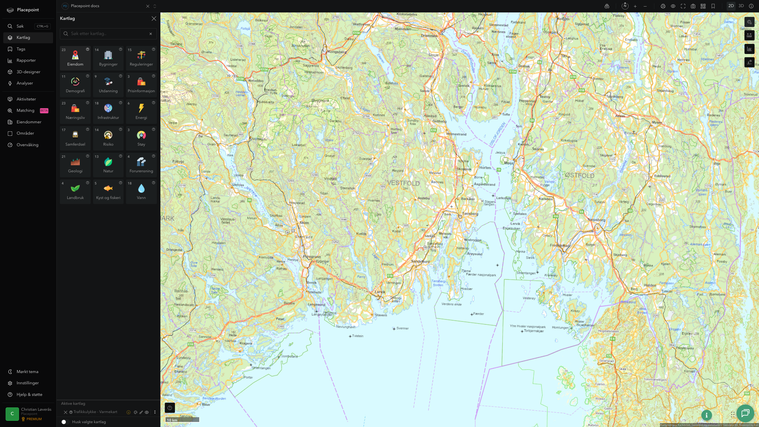 Vestfold - trafikkulykker (varmekart)