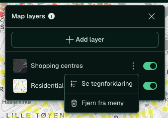 The menu for an active layer with View legend and Remove from menu