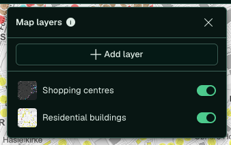 The Map Layers popover with two active layers