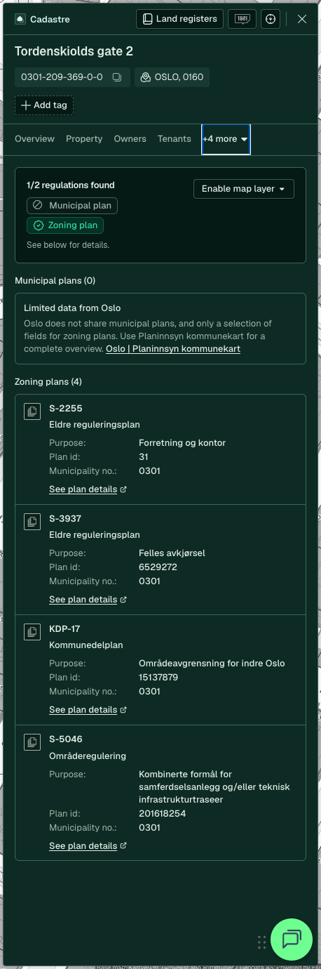 Property panel, the Zoning tab