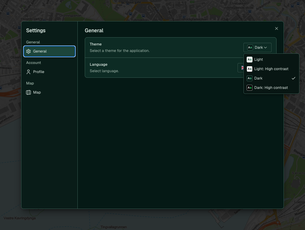 The theme option in the General tab