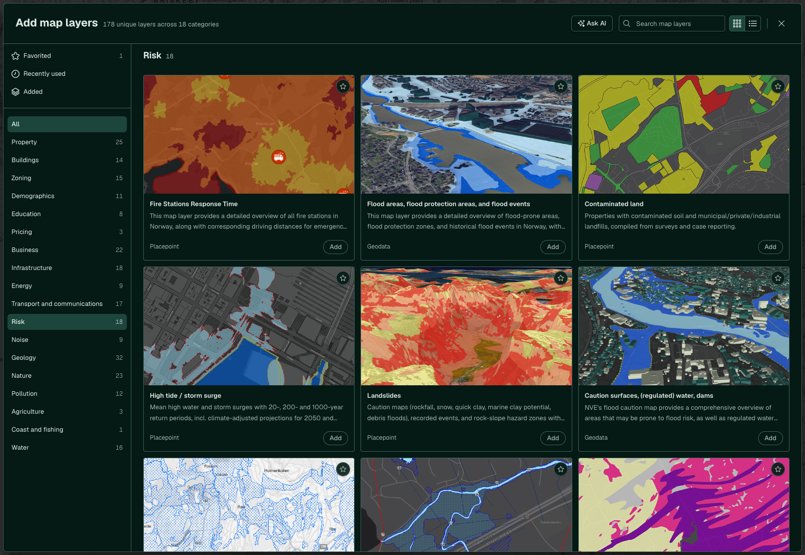 The Risk category with landslides and flood zones