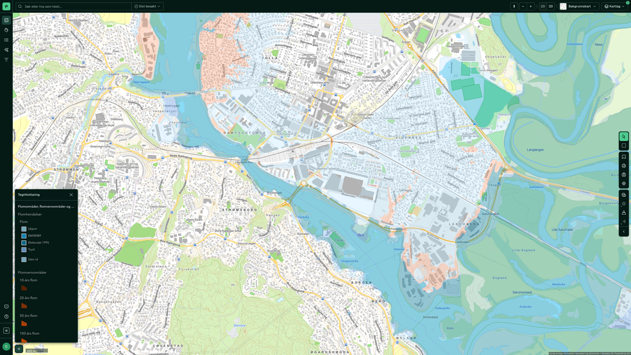 Flood events and flood protection areas around Nesa