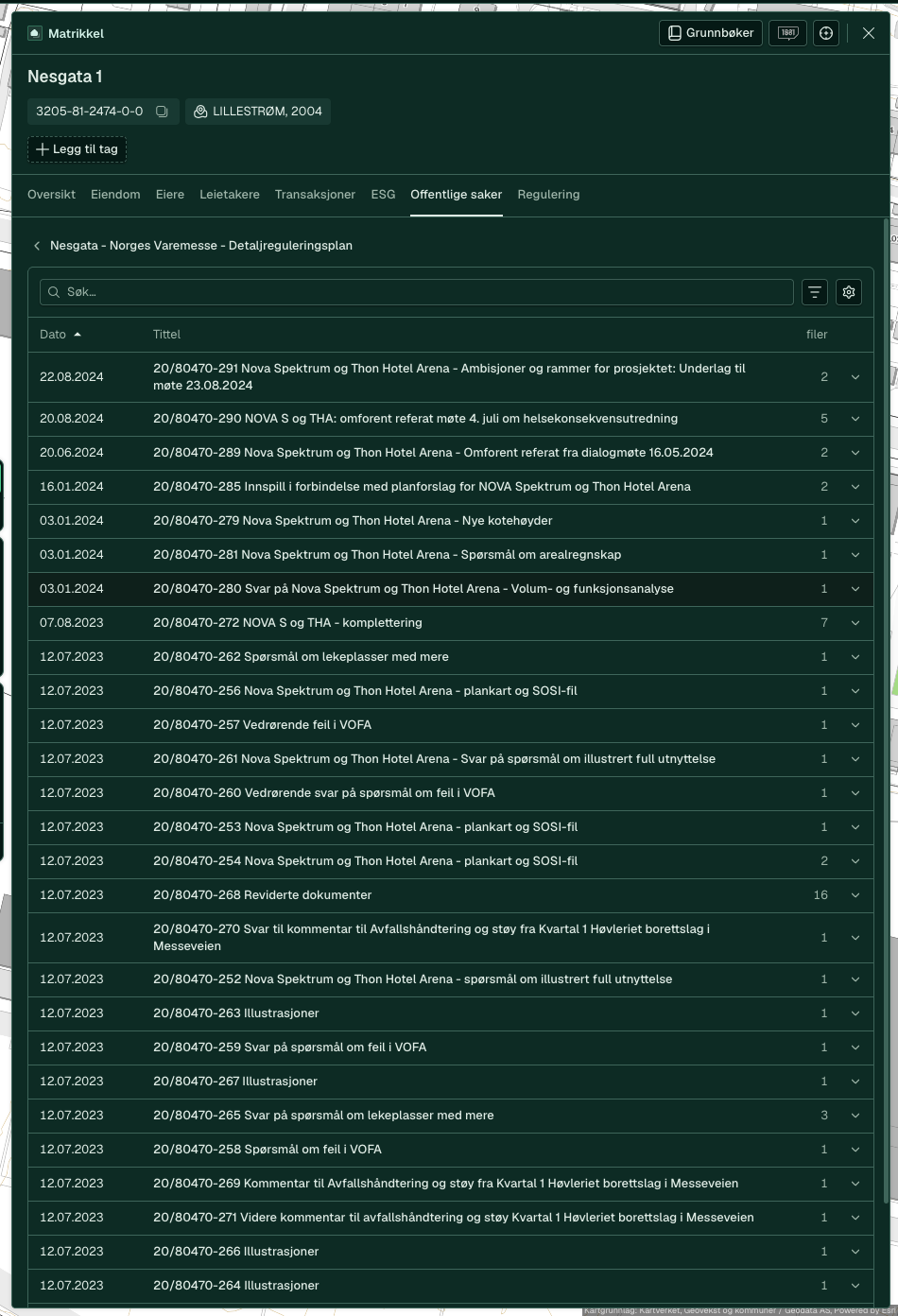 The documents in the detailed zoning case for Norges Varemesse