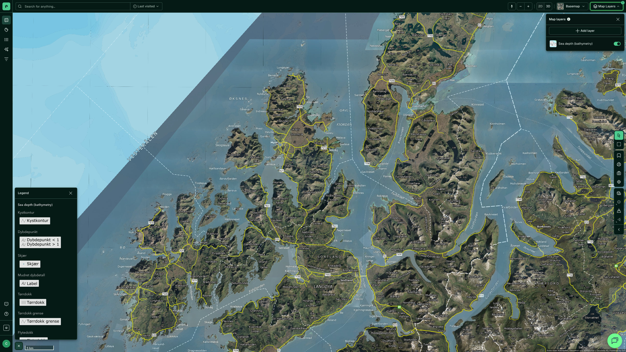 Sea depth (bathymetry) in Placepoint