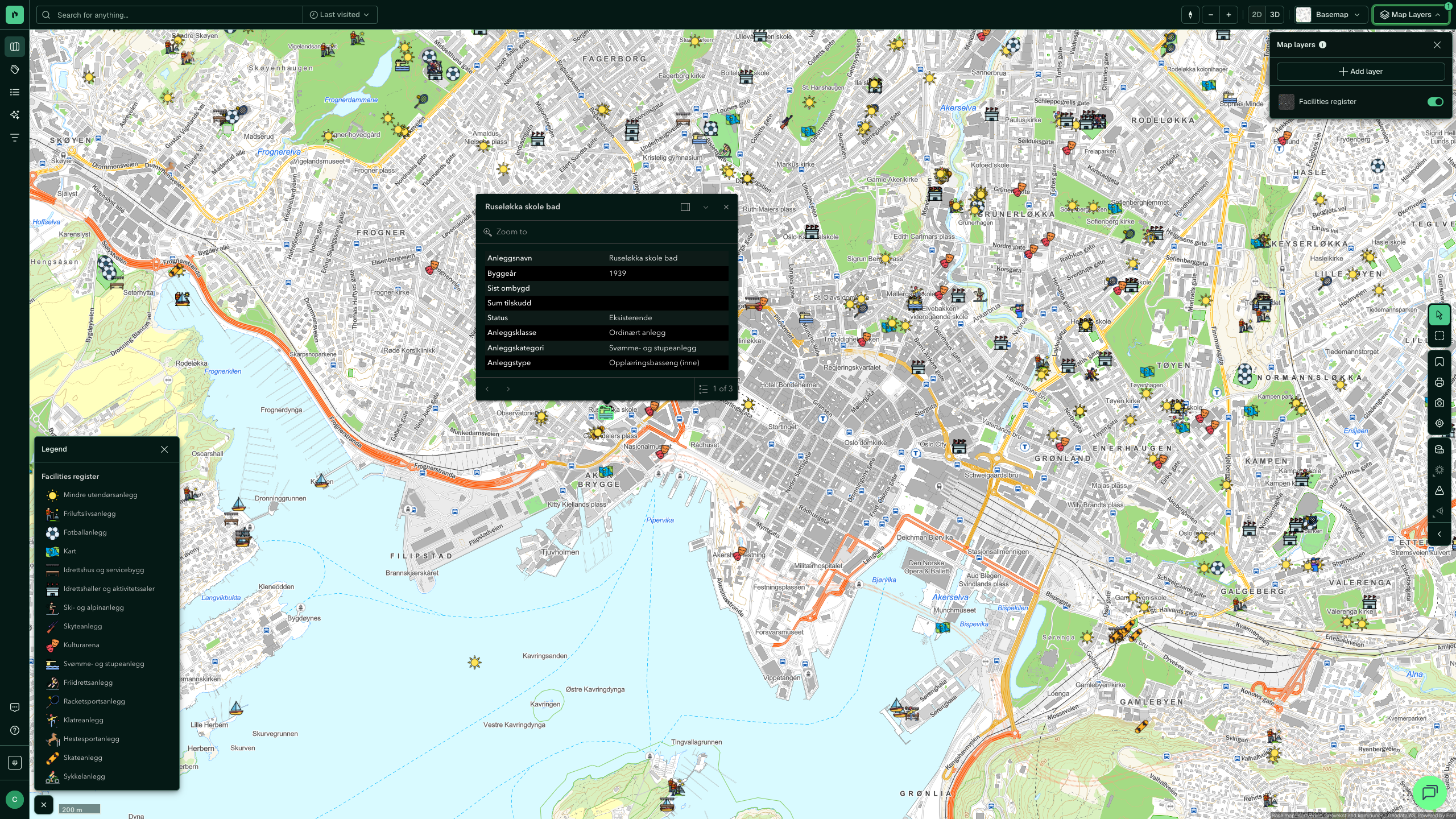 Facilities register: click on the map