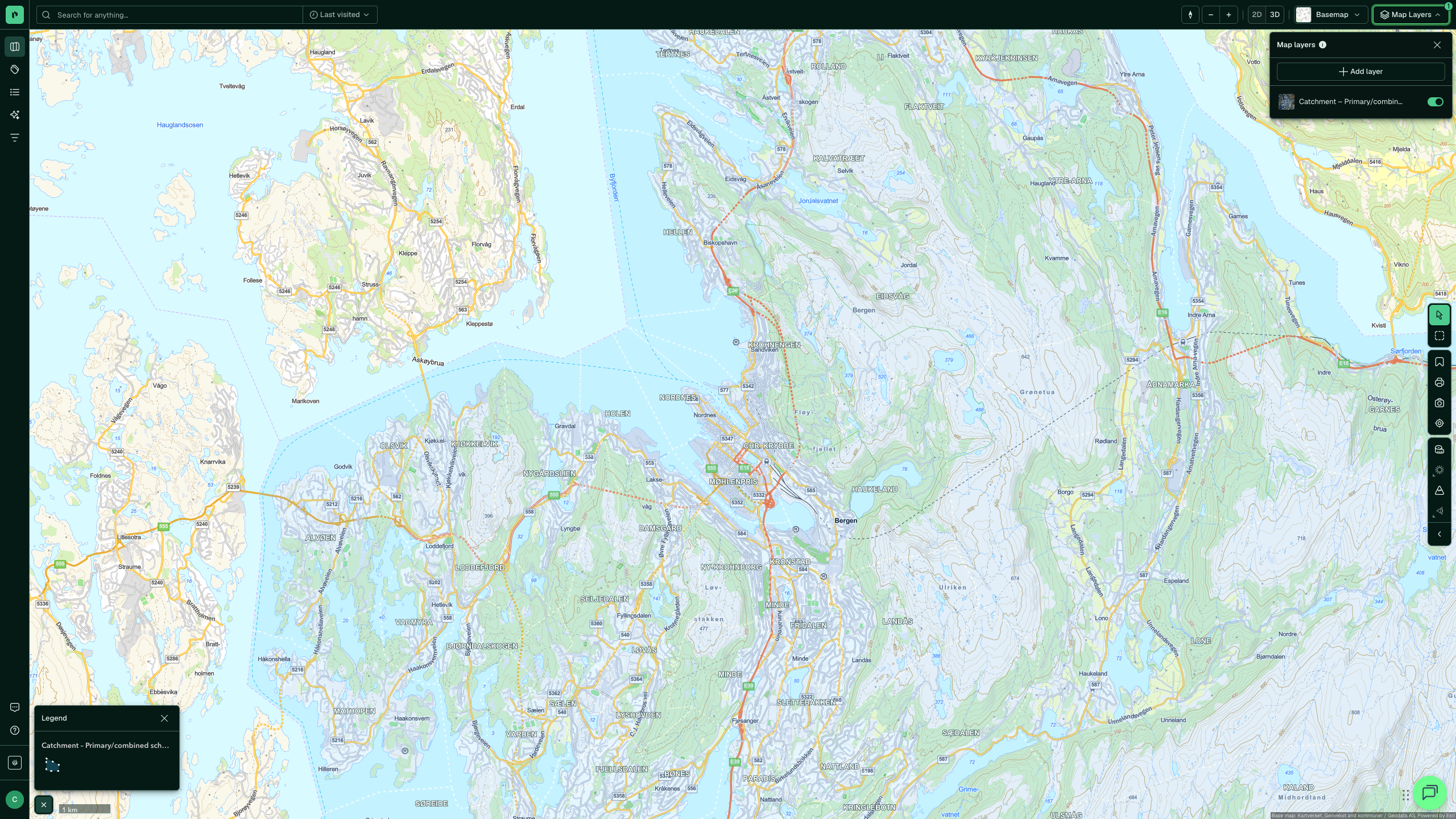 Catchment areas for schools in Bergen in Placepoint