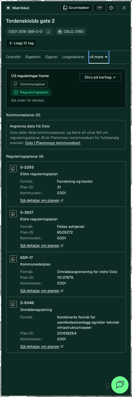 Eigedomspanel - Regulering-fana
