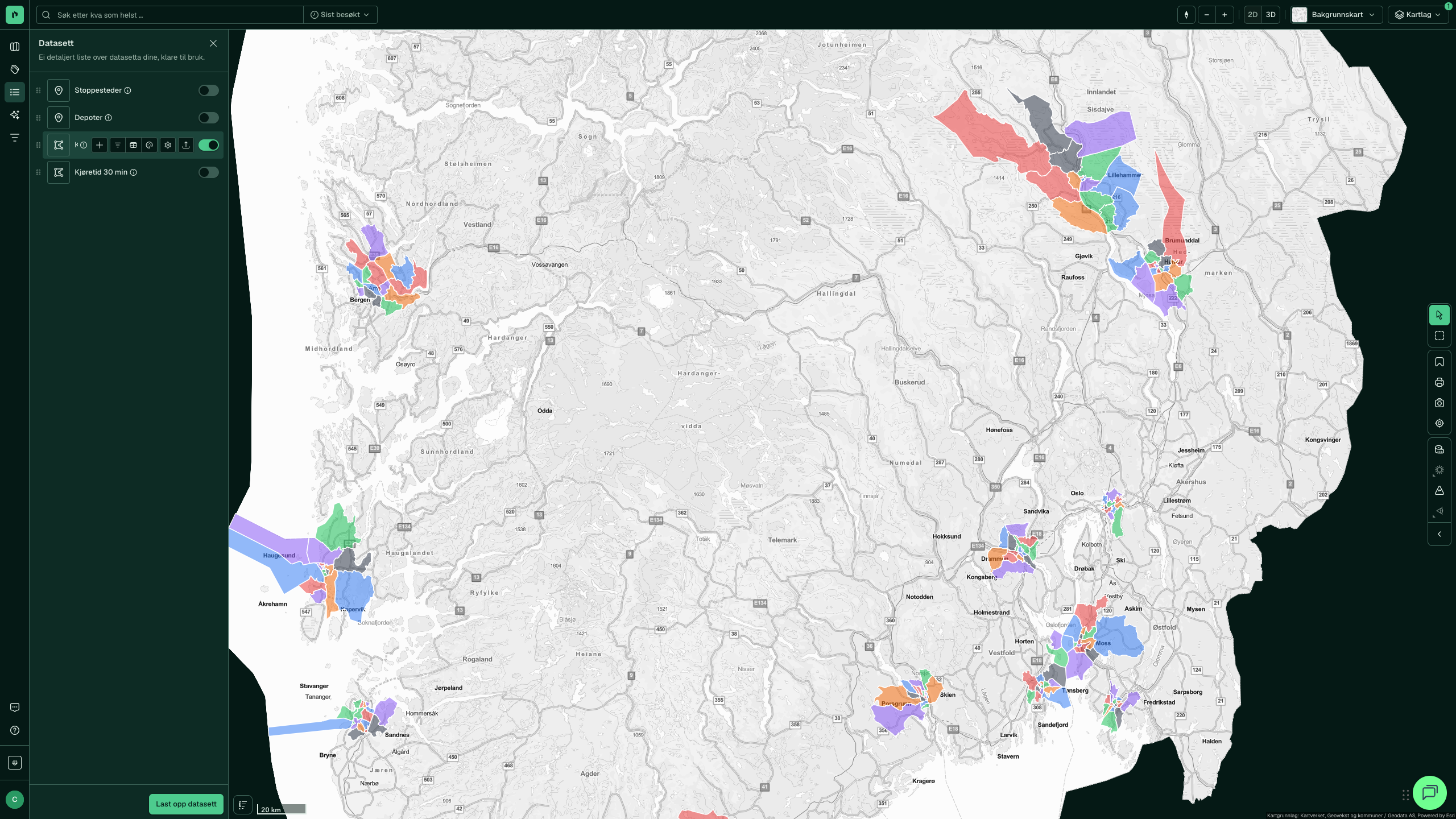Aktivt datasett med verktøyraden for handlingar