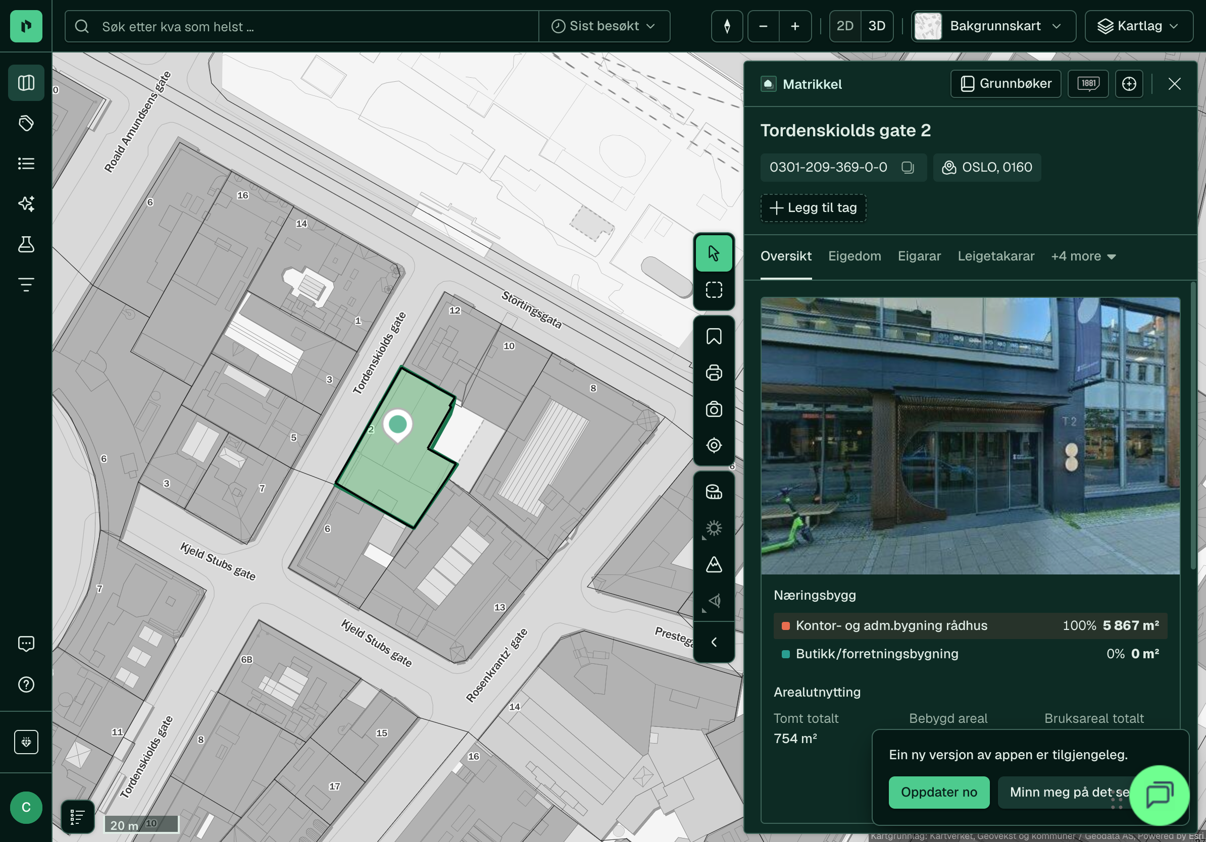 Eigedomspanelet på ein iPad i landskapsmodus