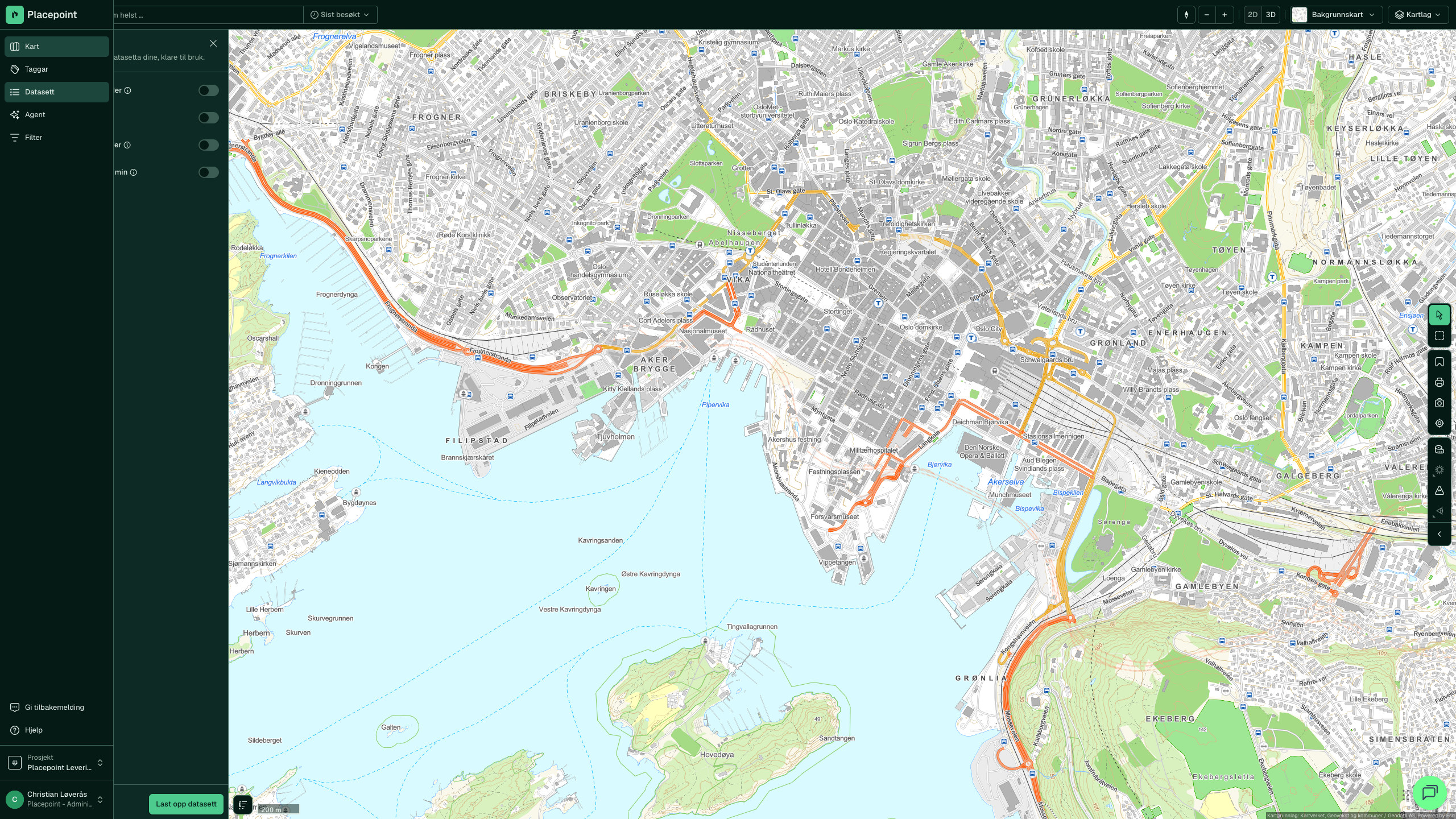 Datasett-panelet i Placepoint Fusion