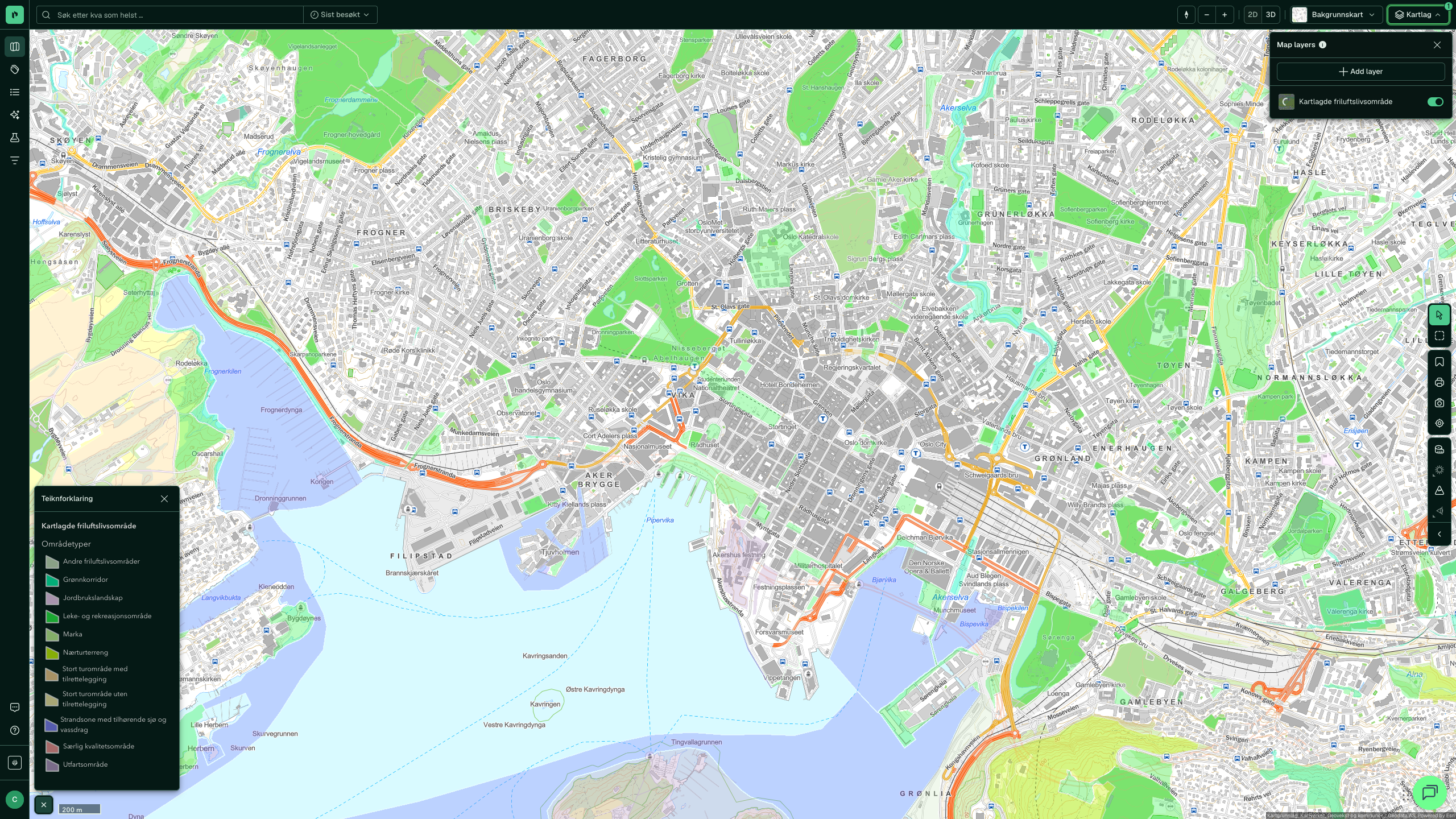 Kartlagde friluftslivsområde i Placepoint