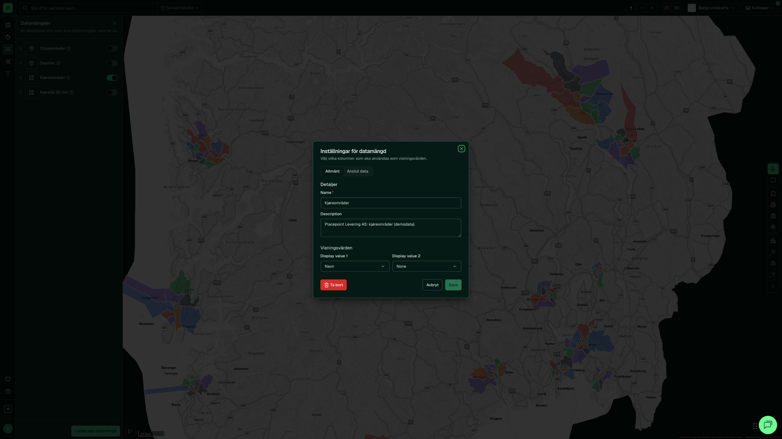Inställningar för en datamängd