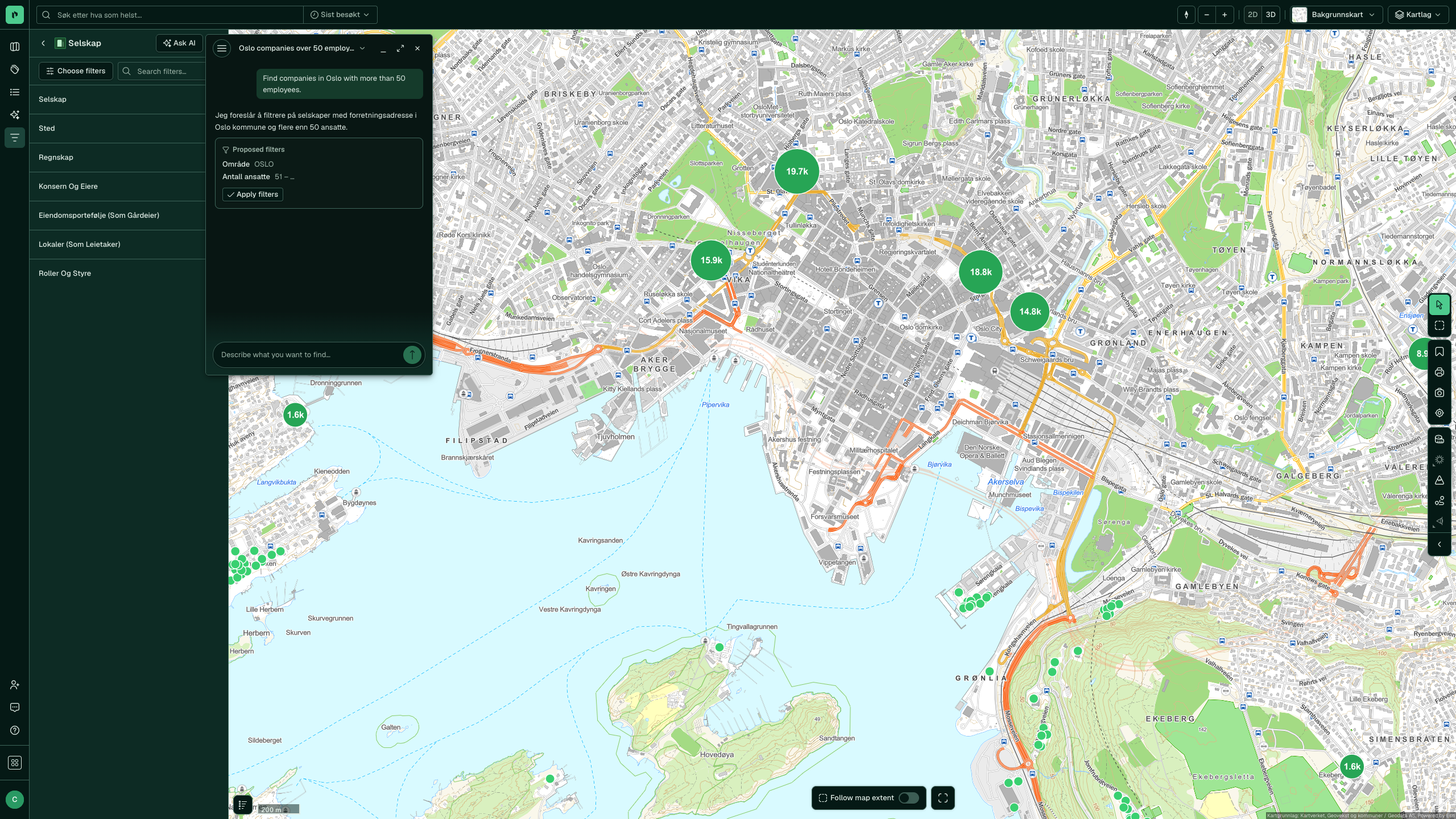 Filter assistant med ett svar och kortet Proposed filters
