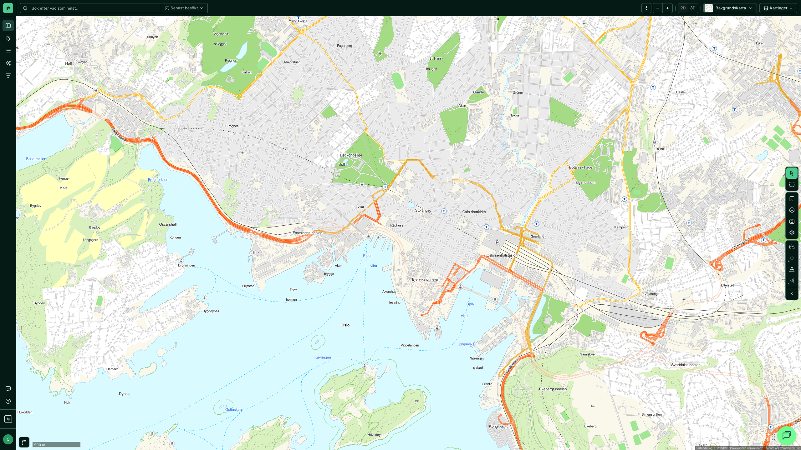Placepoint Fusion kartgränssnitt över Oslo centrum