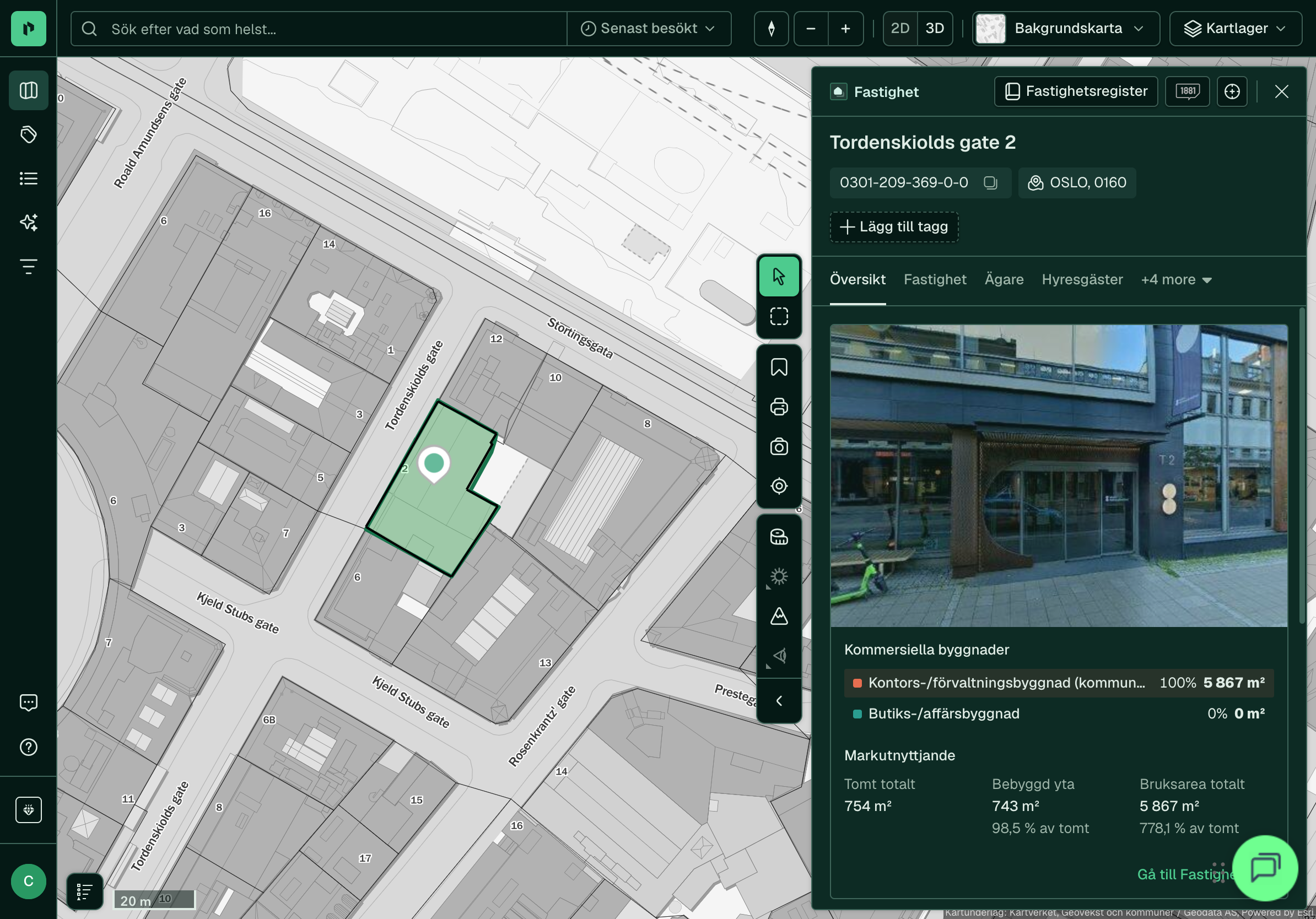 Fastighetspanelen på en iPad i landskapsläge
