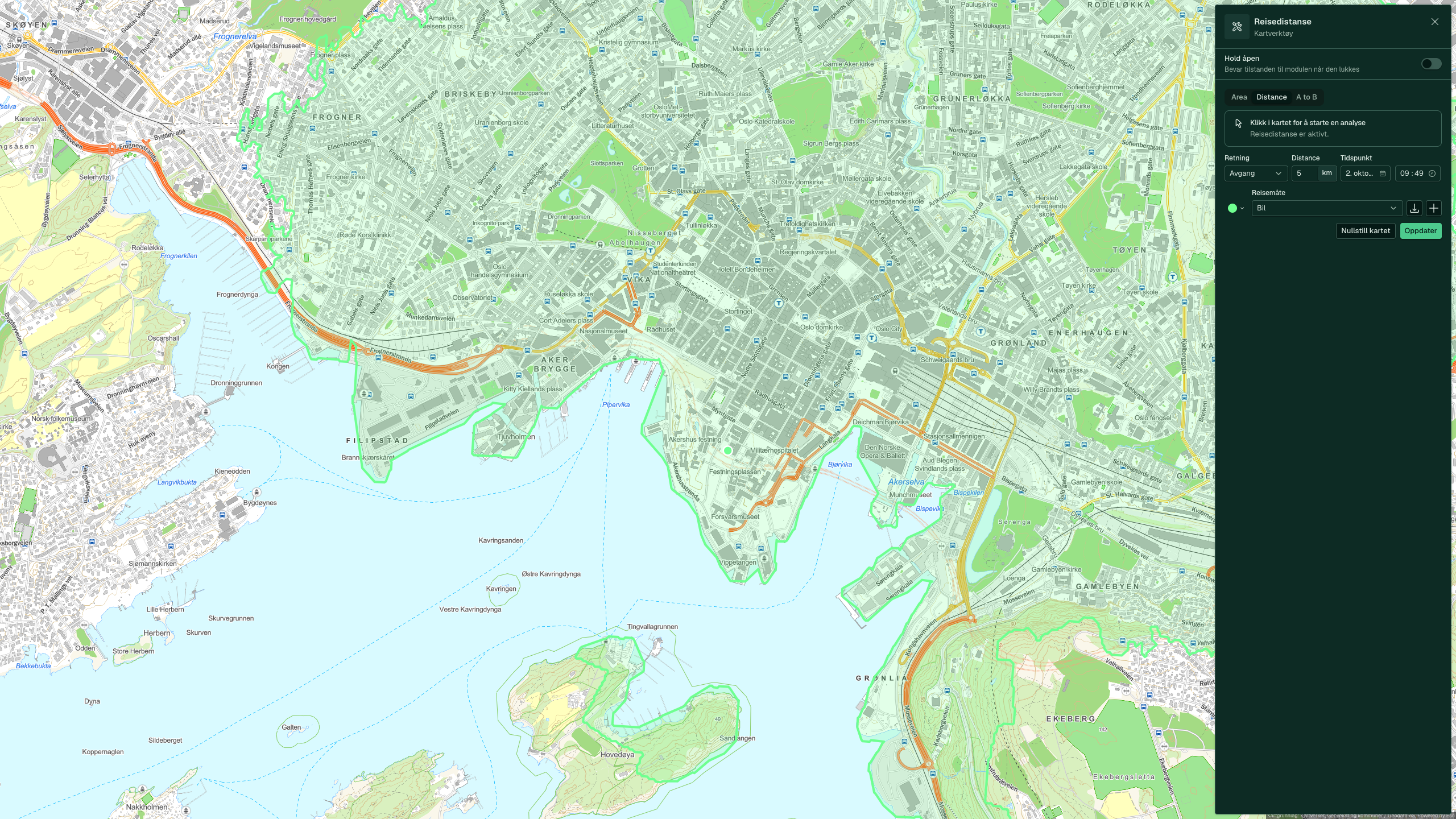 Samma punkt på fliken Distance: 5 km med bil