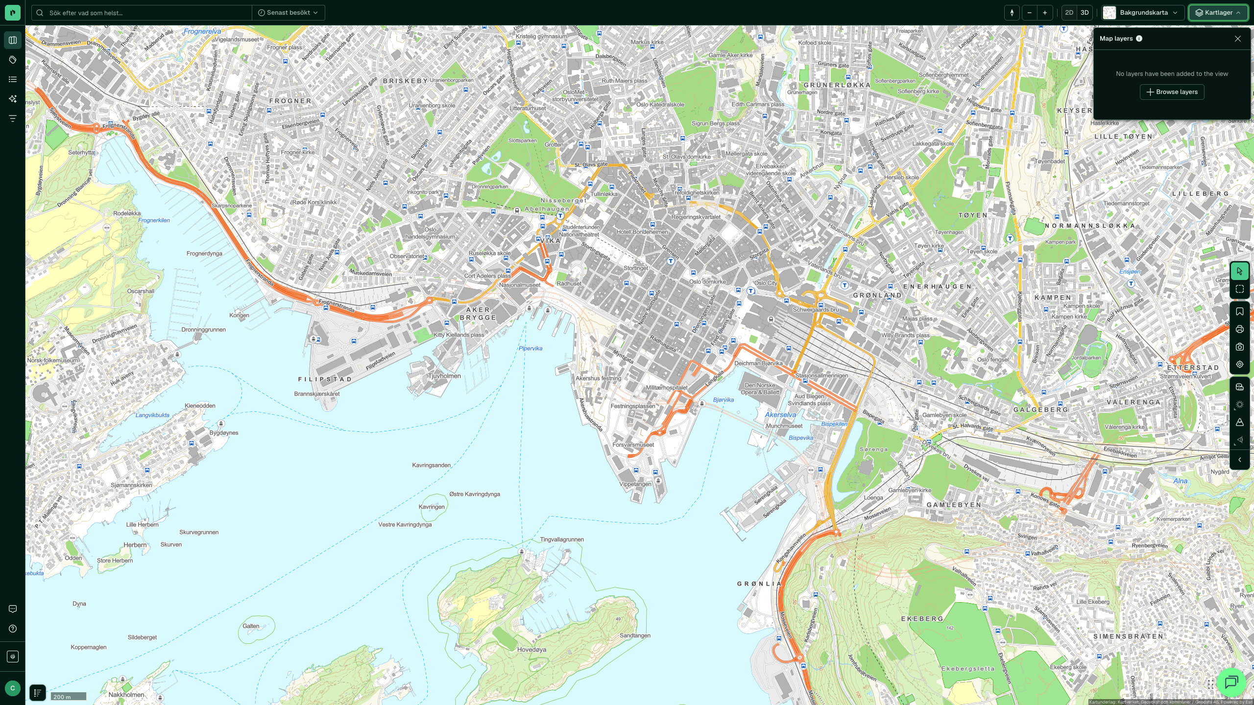 Map Layers-menyn med aktiva kartlager