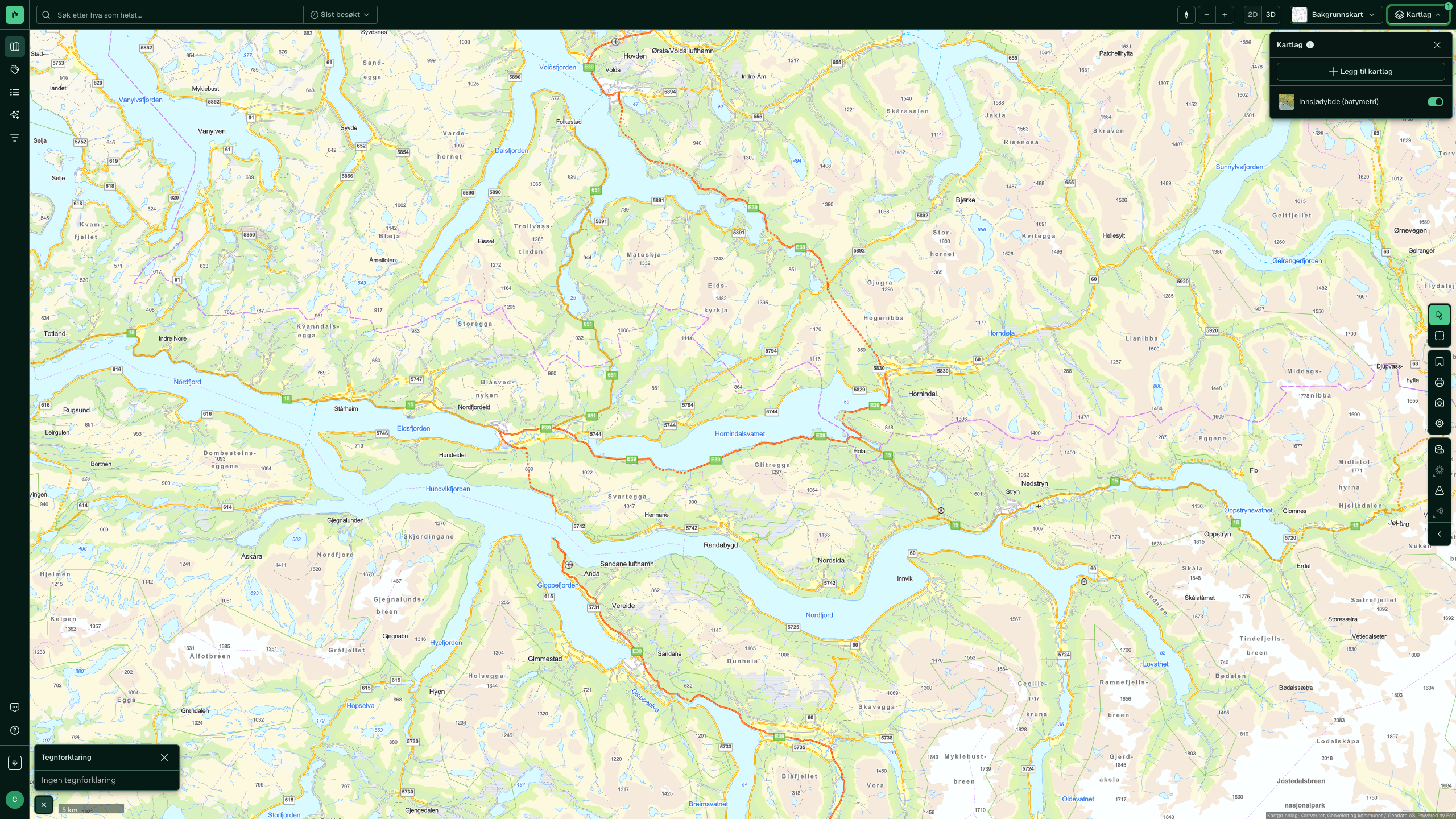 Dybde i innsjø i Placepoint